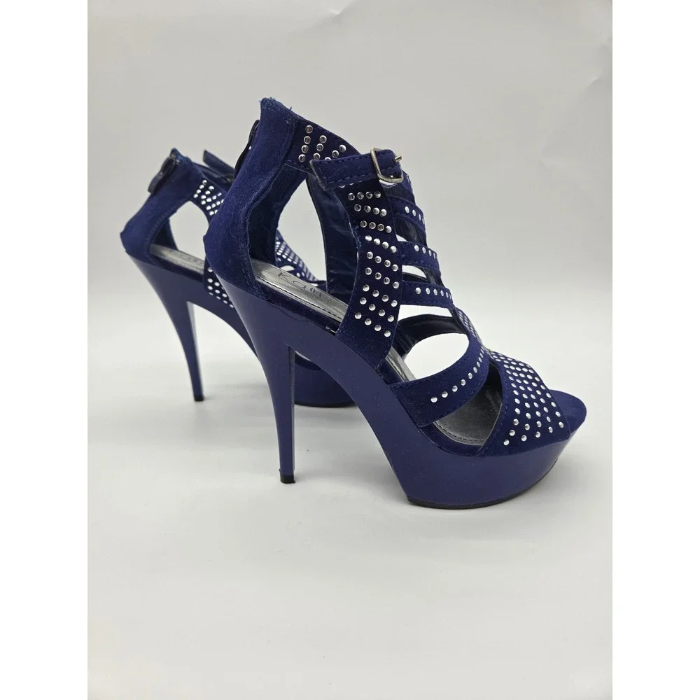 Kali Platform Cage‎ Sandals 7 Blue Women Studded Stiletto Heels TUBE-1